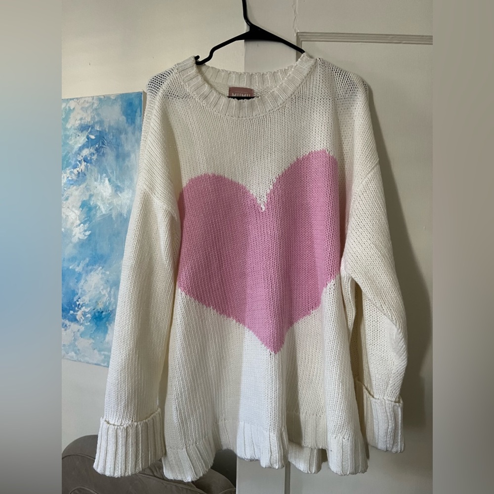 Show Me Your MuMu Cream Sweater with Pink Heart